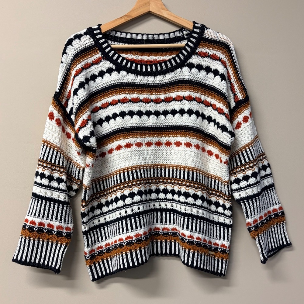 Marc New York Andrew Marc Womens M Multi Pattern Knit Sweater Crew Neck Fall